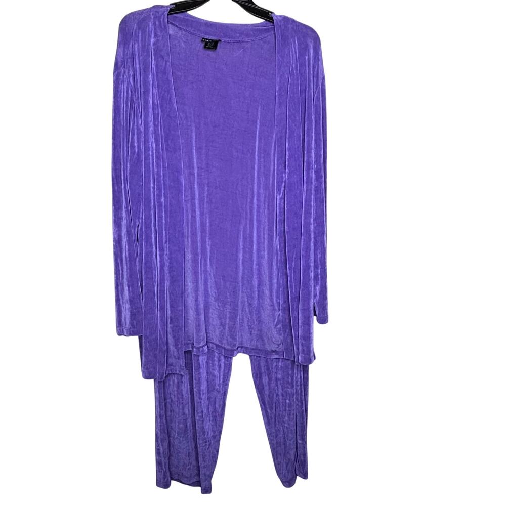 Citiknits Cardigan and Pant Set Slinky Knit Stretch Elastic Purple Size 1X